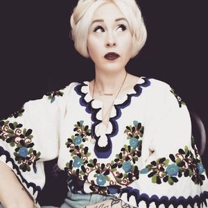 Vintage Floral Embroidered Tunic Bell Top